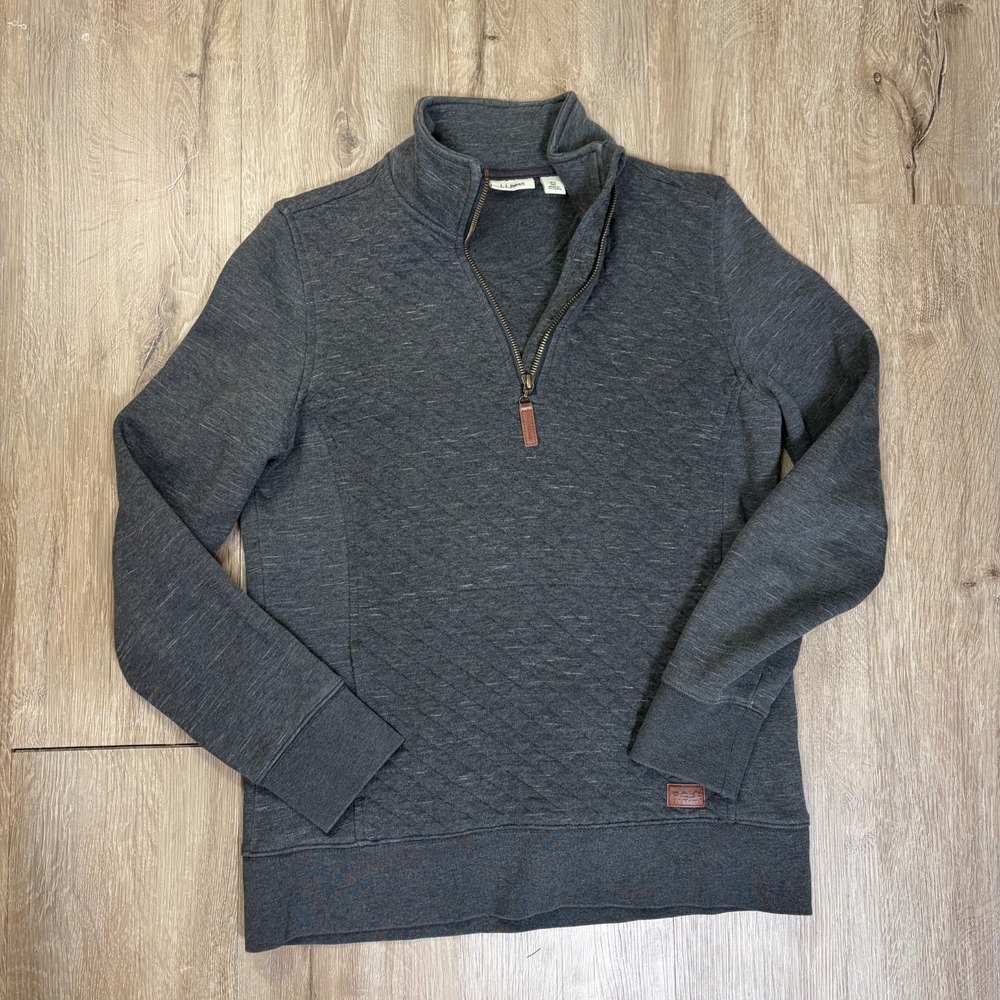 LL Bean Women's Quilted 1/4 Quarter Zip XS Pullover Gray Sweatshirt Sweater
